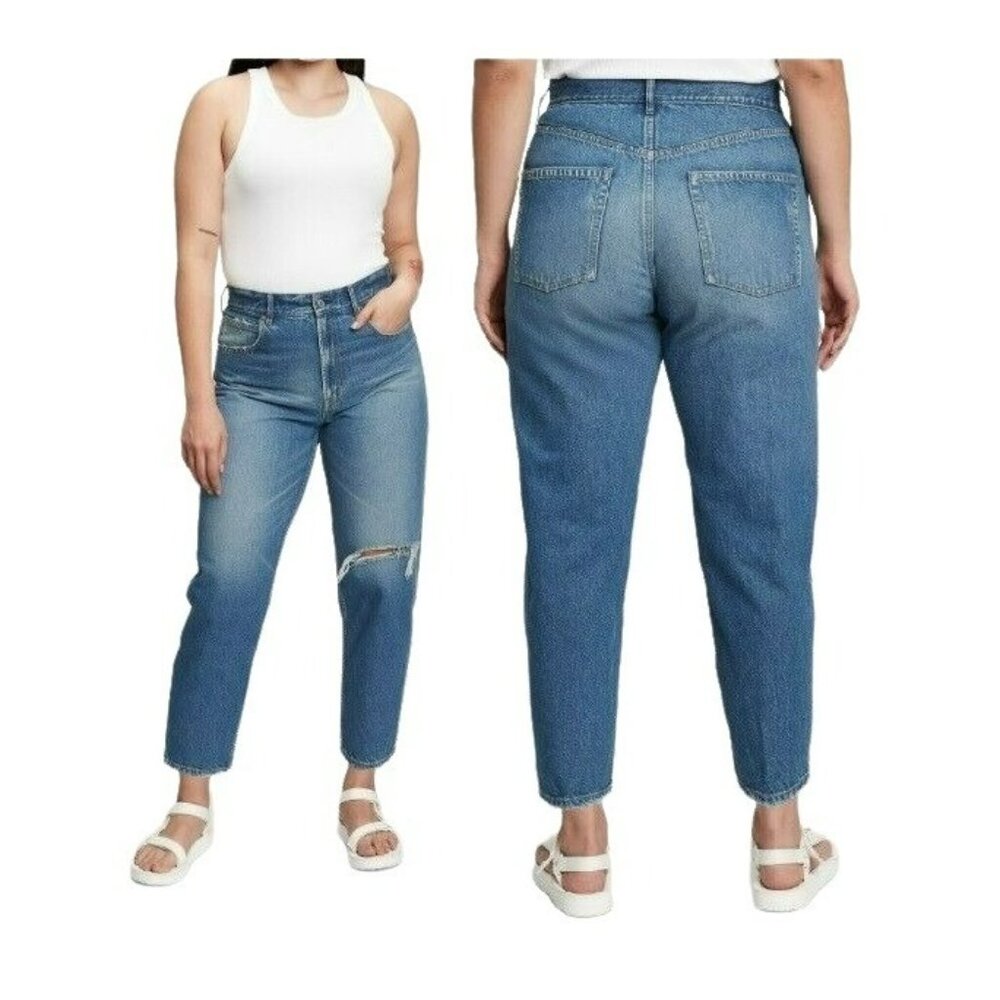 ❤️GAP Women's 26/2R High Rise Mom Jeans Relaxed Fit Ripped Blue Washwell New